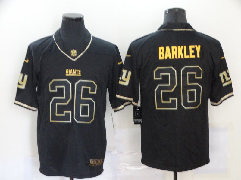 Men New York Giants #26 Barkley Black Retro gold lettering Nike NFL Jersey->nfl hats->Sports Caps